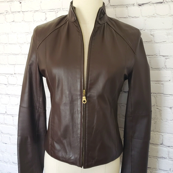 Wilsons Leather Jackets & Blazers - Wilsons Leather Brown Fitted Scuba Jacket--EUC